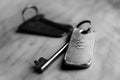 Old vintage metal key, black and white Royalty Free Stock Photo