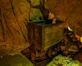 Old vintage mine craft in a mineshaft, Nostalgic mining equipment and transportation Royalty Free Stock Photo