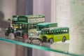 Aldershot, UK - 5th September 2020: Old vintage model bus toys from Aldershot on display in a museum in Hampshire UK Royalty Free Stock Photo