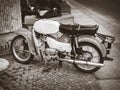 Old vintage moped, black and white. Berlin, Germany Royalty Free Stock Photo