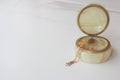 Old vintage onyx casket on a white background. onyx slice. top view