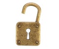 Old, vintage padlock ( unlocked ) isolated on white background