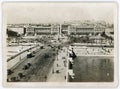 Old vintage paper photo print of Luxor Obelisk in de la Concorde in Paris, old cars traffic in 1934e