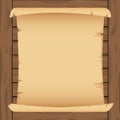 Old vintage paper scroll banner on a wooden background Royalty Free Stock Photo