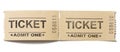 Old vintage paper tickets pair isolated Royalty Free Stock Photo