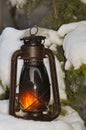 Old vintage petrol lamp with light on Royalty Free Stock Photo