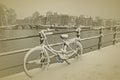 Old vintage photo from Amsterdam at the Amstel in Netherlands in winter