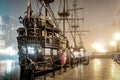 Vintage pirate ship in the mist Royalty Free Stock Photo