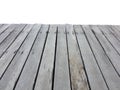 Old vintage planked wood table in perspective isolated on white