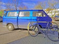 Beautiful vintage cult old popular camper van blue car Volkswagen Transporter T3 Royalty Free Stock Photo