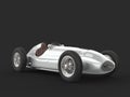 Old vintage race car in metallic silver color - beauty shot