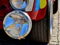 old vintage racing car with additional fog lights. tires of old balloon Royalty Free Stock Photo