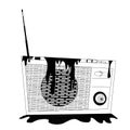 Old vintage radio receiver device sketch engraving vector illustration. Black and white.isolated on white background. Royalty Free Stock Photo