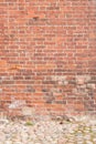 Old vintage red brick wall with grunge stone pavement texture background Royalty Free Stock Photo