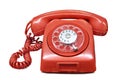 Old vintage red home landline telephone isolated white Royalty Free Stock Photo