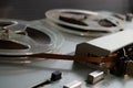 Old vintage reel-to-reel player. Tape recorder with spools. Bobbin tape recorder Royalty Free Stock Photo