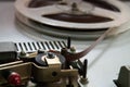 Old vintage reel-to-reel player. Tape recorder with spools. Bobbin tape recorder Royalty Free Stock Photo