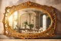 Old vintage retro antique mirror in gold frame. ai generative Royalty Free Stock Photo