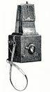 Old retro vintage art deco plate photo camera with viewfinder open Royalty Free Stock Photo