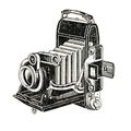 Old retro vintage art deco photo medium format rollfilm camera with rangefinder open