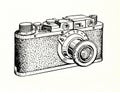 Old retro vintage photo small format 135 film rangefinder camera with lens