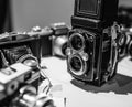 Old Vintage Retro Cameras in Black and White Royalty Free Stock Photo