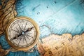 Old vintage retro compass on ancient map background.