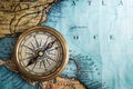 Old vintage retro compass on ancient map background. Travel geog Royalty Free Stock Photo