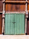 The old vintage retro door made of hardwood and old zine with ru