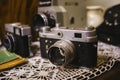 Old vintage retro film cameras, selective focus Royalty Free Stock Photo