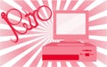 Old, vintage, retro, hipster, antique, disco, pink, bright, beautiful female computer with floppy on a background of pink gradient Royalty Free Stock Photo