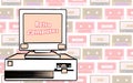 Old vintage retro hipster desktop computer and a retro computer inscription from the 70`s, 80`s, 90`s. Vector illustration