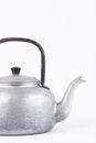 Old vintage retro Kettle on white background drink isolated close up. Which, kettle made of aluminum materials. Royalty Free Stock Photo