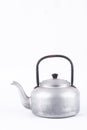 Old vintage retro Kettle on white background drink isolated side view . Which, kettle made of aluminum materials. Royalty Free Stock Photo