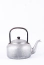 Old vintage retro Kettle on white background drink (front view). Which, kettle made of aluminum materials.