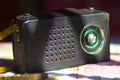 Old vintage retro radio in a black leather case Royalty Free Stock Photo