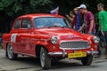 LVIV, UKRAINE - JUNE 2018: Old vintage retro Skoda car rides through the streets of the city