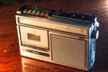 An old, vintage retro style silver boom box or radio cassette tape player Royalty Free Stock Photo