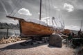 Old vintage retro wooden fishing boats in seca, slovenia Royalty Free Stock Photo