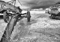 Rustic early road grader and gas container, infrared