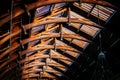 Old vintage roof structure at train station in Copenhagen, Denmark