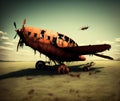 Old vintage rusted airplane crashed in jungle, Generative AI Illustration