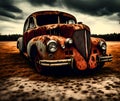 Old Vintage Rusted Car, Generative AI Illustration