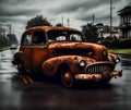 Old Vintage Rusted Car, Generative AI Illustration