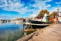 Old vintage rusty fishing boat anchored Royalty Free Stock Photo