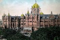 Old vintage 1900s Hand tinted photo Victoria Terminus station now CSMT Bombay Now Unesco World Heritage site Mumbai Royalty Free Stock Photo