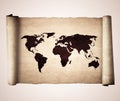 Old vintage scroll with the world map isolated on Royalty Free Stock Photo