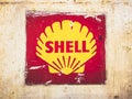 Old Vintage Shell Oil Sign on rusty metal plate