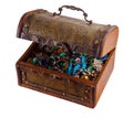 Old vintage small chest with jewelry Royalty Free Stock Photo