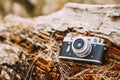 Old Vintage Small-Format Rangefinder Camera, 1950-1960s. Royalty Free Stock Photo